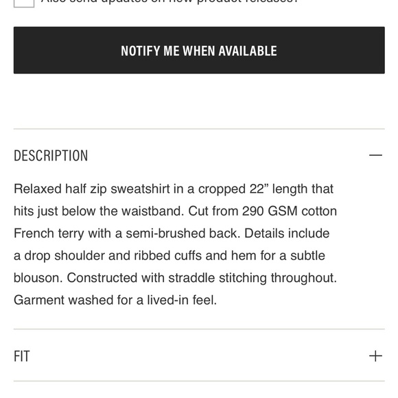 Buck Mason Taupe Cropped Half-Zip Sweatshirt sz small - Picture 4 of 7